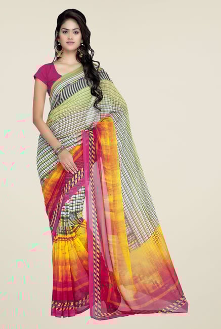 Shonaya Pink & Green Georgette Printed Saree Shonaya Pink & Green Georgette Printed Saree