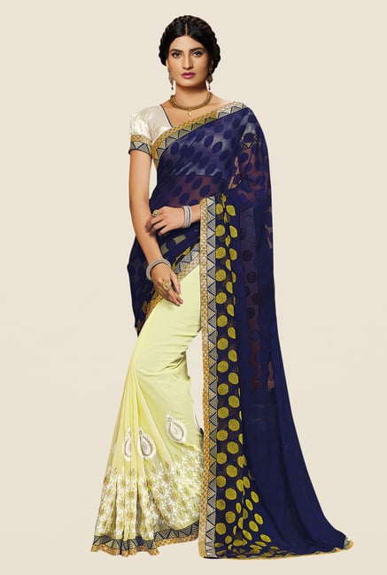 Shonaya Blue & Yellow Georgette Embroidered Saree Shonaya Blue & Yellow Georgette Embroidered Saree