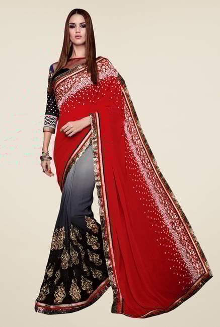 Shonaya Red & Black Georgette Embroidered Saree Shonaya Red & Black Georgette Embroidered Saree