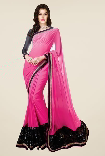 Shonaya Pink Faux Georgette Solid Saree Shonaya Pink Faux Georgette Solid Saree