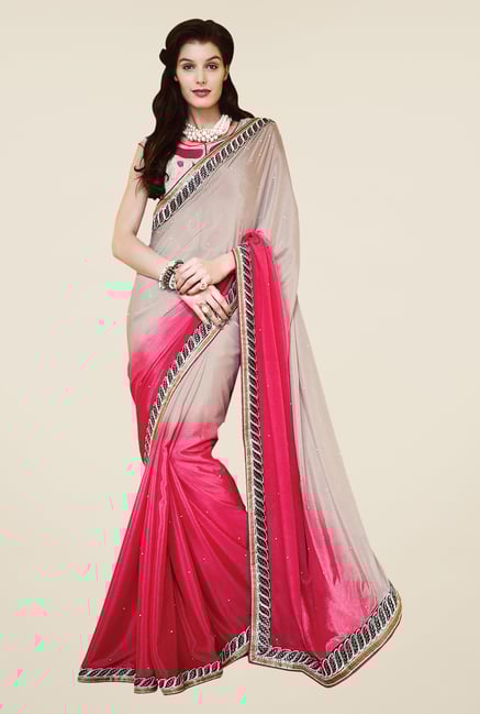 Shonaya Pink & Beige Chiffon Embroidered Saree Shonaya Pink & Beige Chiffon Embroidered Saree