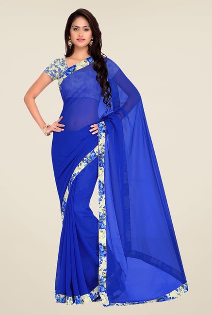 Shonaya Blue Georgette Floral Print Saree Shonaya Blue Georgette Floral Print Saree