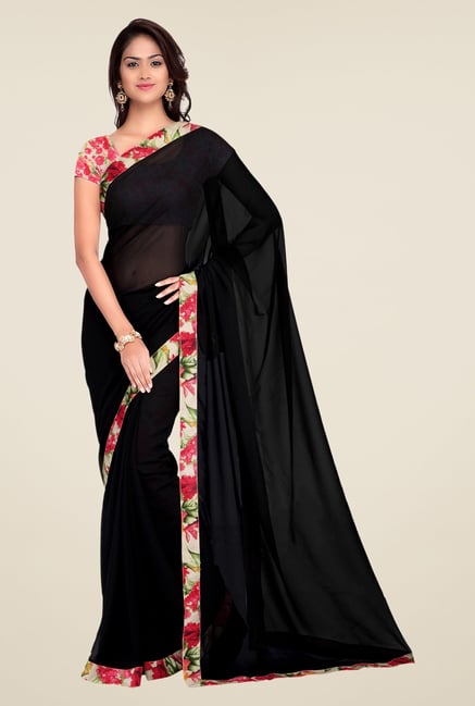 Shonaya Black Georgette Floral Print Saree Shonaya Black Georgette Floral Print Saree