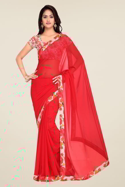Shonaya Red Georgette Floral Print Saree Shonaya Red Georgette Floral Print Saree