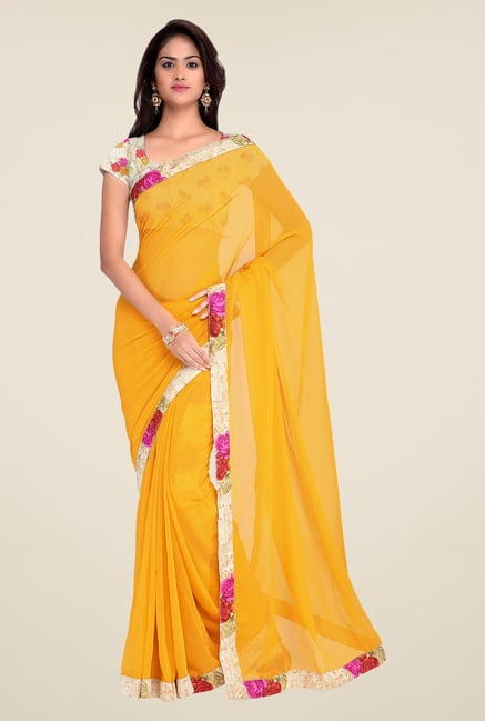 Shonaya Yellow Georgette Floral Print Saree Shonaya Yellow Georgette Floral Print Saree