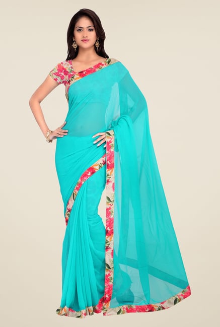 Shonaya Sky Blue Georgette Floral Print Saree Shonaya Sky Blue Georgette Floral Print Saree