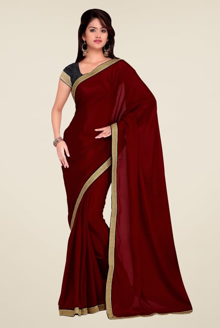 Shonaya Maroon Crepe Chiffon Solid Saree Shonaya Maroon Crepe Chiffon Solid Saree