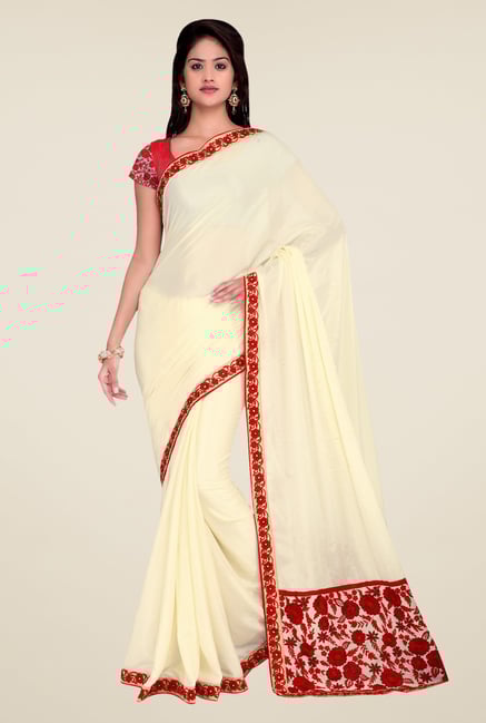 Shonaya Cream Crepe Chiffon Embroidered Saree Shonaya Cream Crepe Chiffon Embroidered Saree