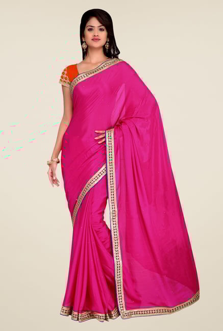 Shonaya Pink Crepe Chiffon Solid Saree Shonaya Pink Crepe Chiffon Solid Saree