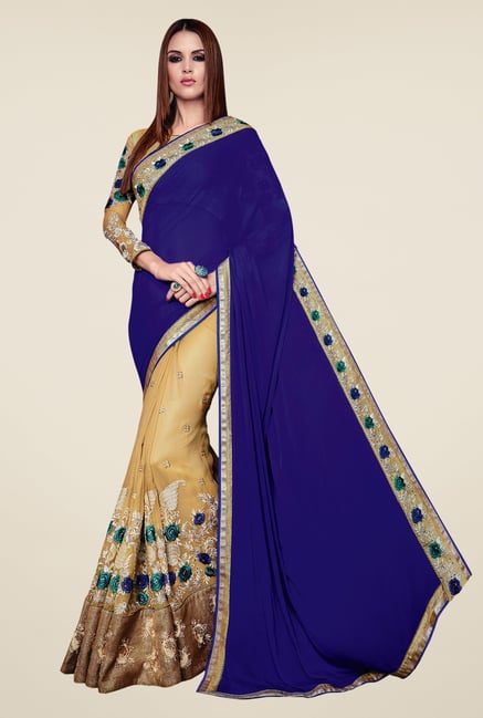 Shonaya Beige & Blue Chiffon Embroidered Saree Shonaya Beige & Blue Chiffon Embroidered Saree
