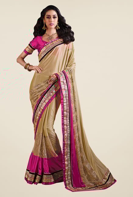 Shonaya Gold & Pink Georgette Solid Saree Shonaya Gold & Pink Georgette Solid Saree