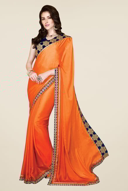 Shonaya Orange Satin Chiffon Embroidered Saree Shonaya Orange Satin Chiffon Embroidered Saree