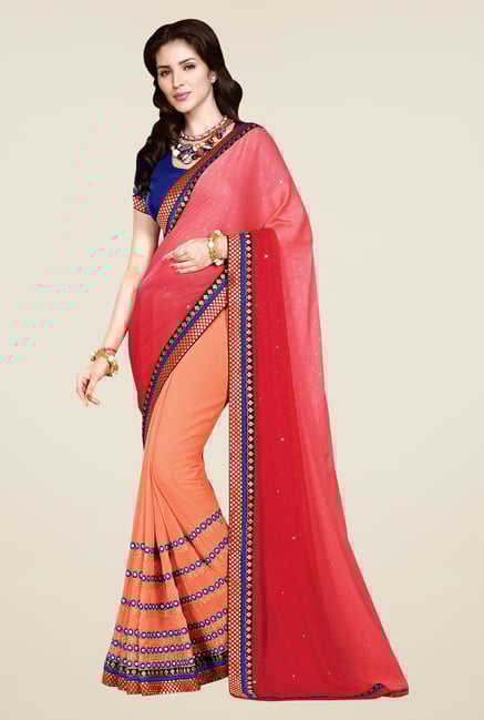 Shonaya Peach Faux Georgette Solid Saree Shonaya Peach Faux Georgette Solid Saree