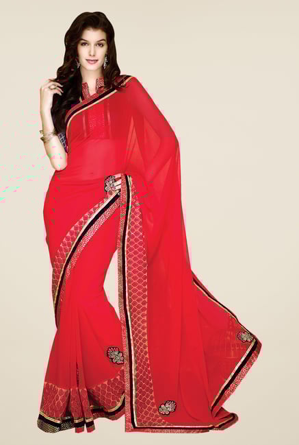 Shonaya Red Faux Georgette Embroidered Saree Shonaya Red Faux Georgette Embroidered Saree