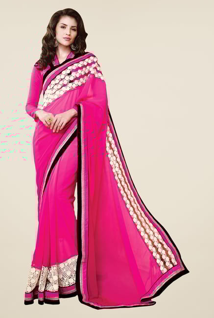 Shonaya Pink Faux Georgette Embroidered Saree Shonaya Pink Faux Georgette Embroidered Saree
