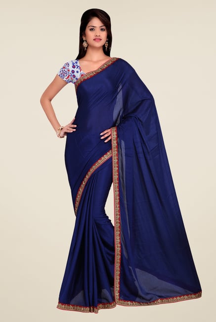 Shonaya Blue Crepe Chiffon Embroidered Saree Shonaya Blue Crepe Chiffon Embroidered Saree