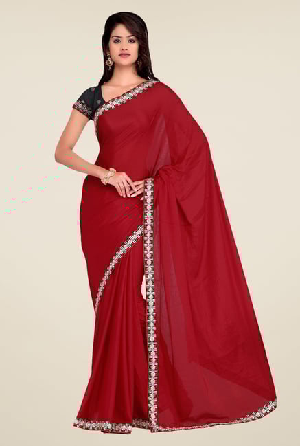 Shonaya Maroon Crepe Chiffon Embroidered Saree Shonaya Maroon Crepe Chiffon Embroidered Saree