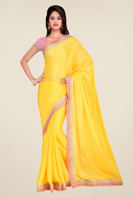 Shonaya Yellow Crepe Chiffon Embroidered Saree Shonaya Yellow Crepe Chiffon Embroidered Saree