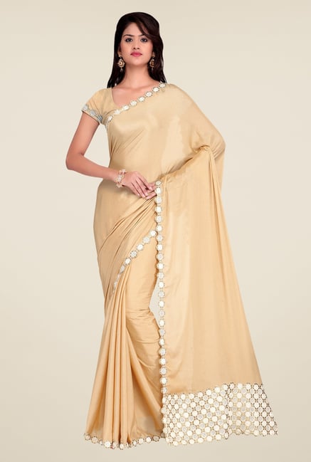Shonaya Beige Crepe Chiffon Embroidered Saree Shonaya Beige Crepe Chiffon Embroidered Saree
