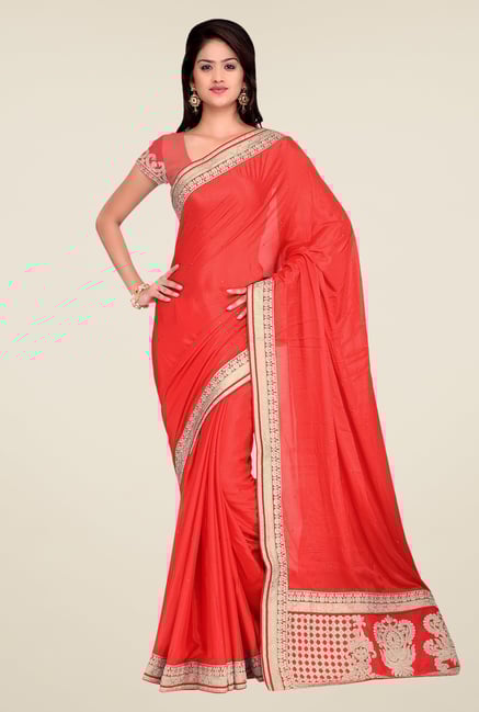Shonaya Coral Crepe Chiffon Embroidered Saree Shonaya Coral Crepe Chiffon Embroidered Saree