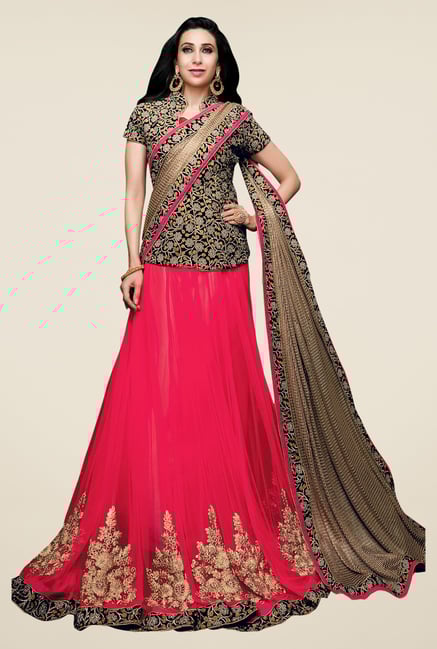 Shonaya Pink & Golden Net & Lycra Embroidered Lehenga Saree Shonaya Pink & Golden Net & Lycra Embroidered Lehenga Saree