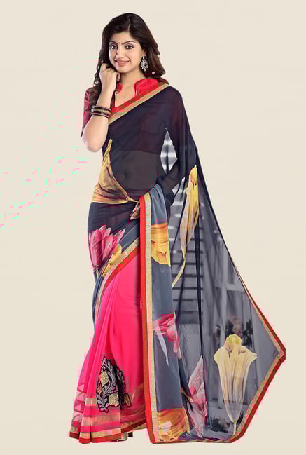 Shonaya Pink & Navy Georgette Embroidered Saree Shonaya Pink & Navy Georgette Embroidered Saree