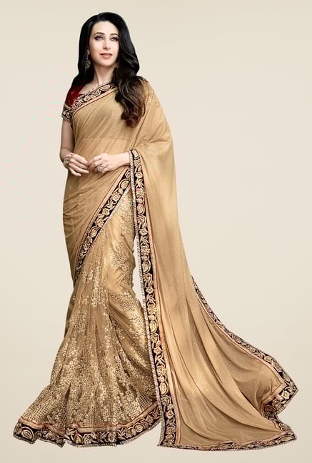 Shonaya Gold Net & Georgette Embroidered Saree Shonaya Gold Net & Georgette Embroidered Saree