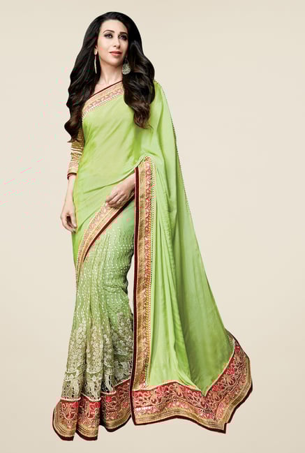 Shonaya Lime Net & Silk Embroidered Saree Shonaya Lime Net & Silk Embroidered Saree