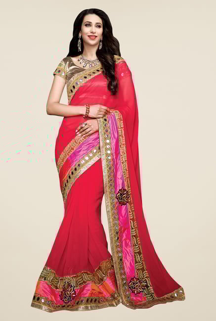 Shonaya Red Georgette Solid Saree Shonaya Red Georgette Solid Saree