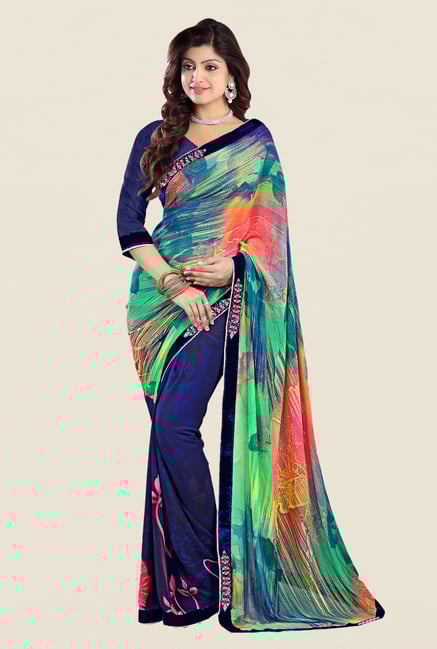 Shonaya Blue Georgette Printed Saree Shonaya Blue Georgette Printed Saree