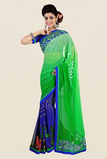 Shonaya Blue & Green Georgette Embroidered Saree Shonaya Blue & Green Georgette Embroidered Saree