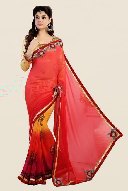 Shonaya Red Georgette Embroidered Saree Shonaya Red Georgette Embroidered Saree