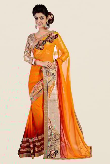 Shonaya Orange Georgette Embroidered Saree Shonaya Orange Georgette Embroidered Saree