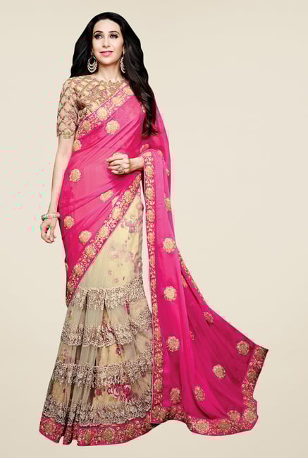 Shonaya Pink & Beige Net & Satin Chiffon Embroidered Saree Shonaya Pink & Beige Net & Satin Chiffon Embroidered Saree