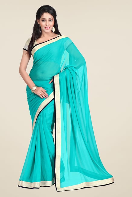 Shonaya Turquoise Georgette Solid Saree Shonaya Turquoise Georgette Solid Saree
