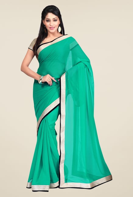 Shonaya Green Georgette Solid Saree Shonaya Green Georgette Solid Saree