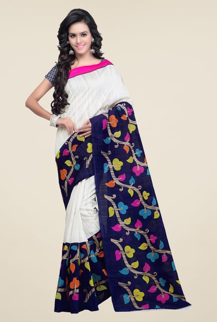 Shonaya Cream & Navy Bhagalpuri Silk Printed Saree Shonaya Cream & Navy Bhagalpuri Silk Printed Saree