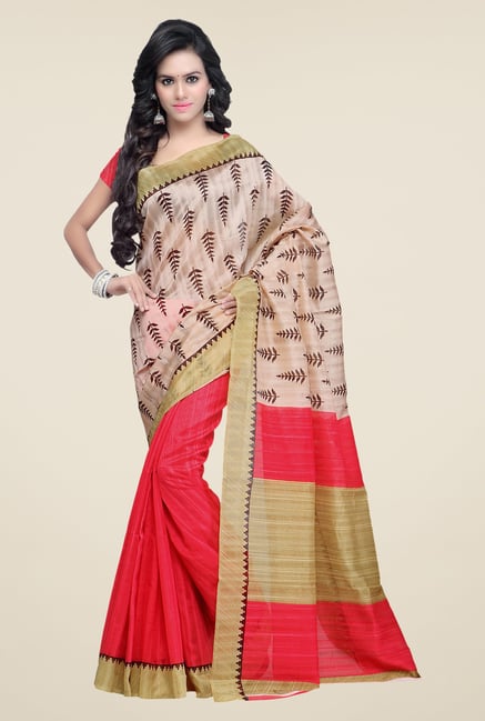 Shonaya Coral & Beige Bhagalpuri Silk Printed Saree Shonaya Coral & Beige Bhagalpuri Silk Printed Saree
