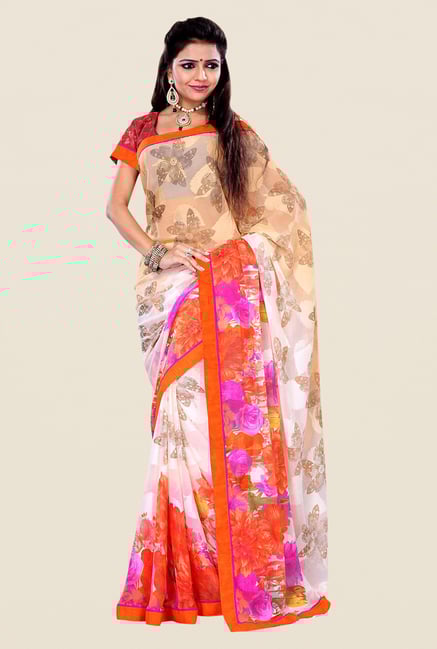 Shonaya Beige Georgette & Viscose Floral Print Saree Shonaya Beige Georgette & Viscose Floral Print Saree