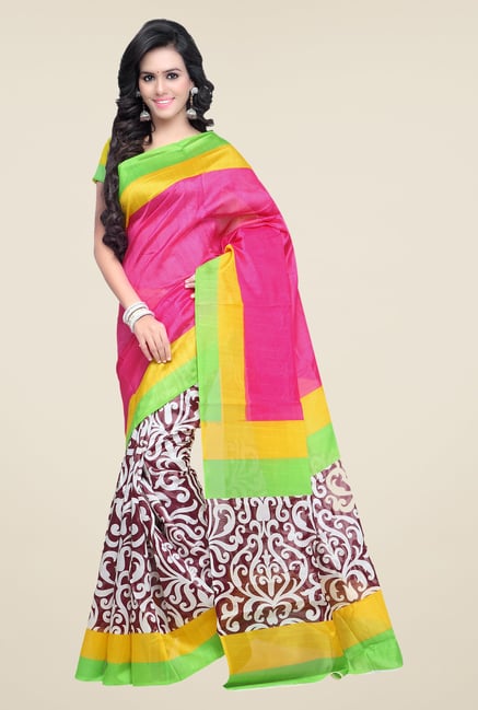 Shonaya Pink & Brown Bhagalpuri Silk Printed Saree Shonaya Pink & Brown Bhagalpuri Silk Printed Saree
