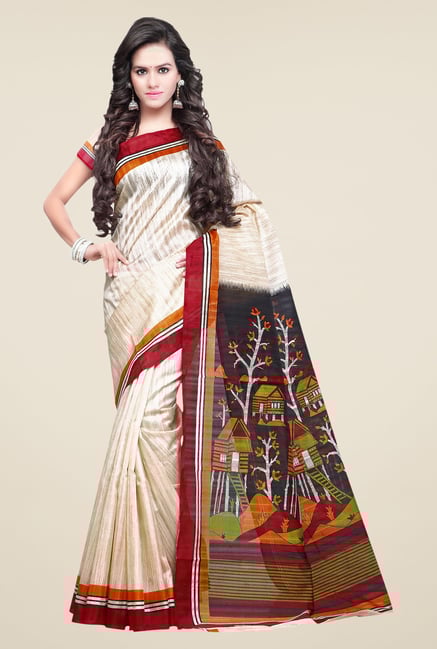 Shonaya Cream & Red Bhagalpuri Silk Printed Saree Shonaya Cream & Red Bhagalpuri Silk Printed Saree
