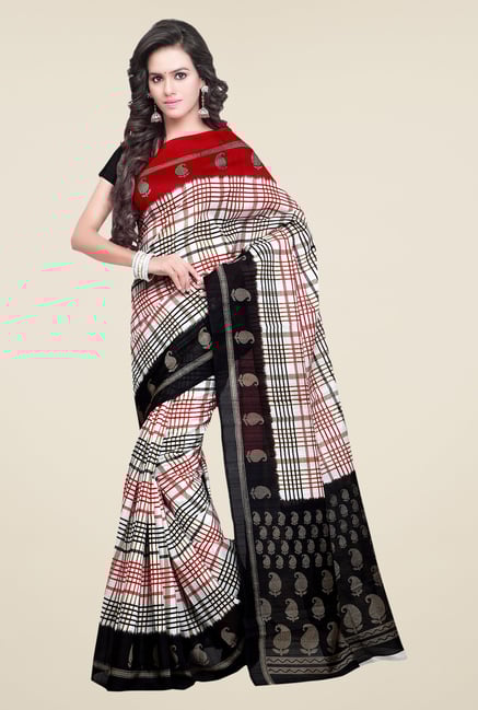 Shonaya White & Black Bhagalpuri Silk Checks Saree Shonaya White & Black Bhagalpuri Silk Checks Saree