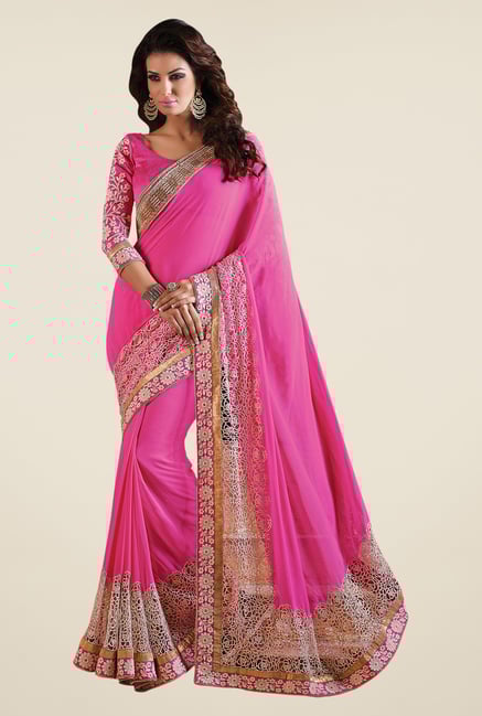 Shonaya Pink Faux Georgette Embroidered Saree Shonaya Pink Faux Georgette Embroidered Saree