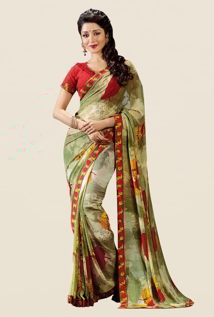 Shonaya Olive Georgette Printed Saree Shonaya Olive Georgette Printed Saree