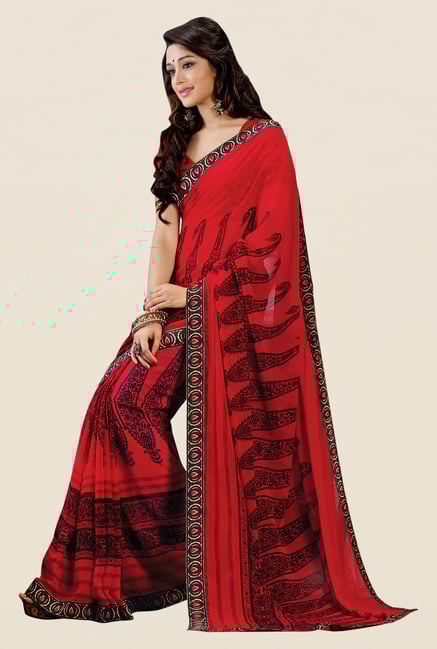Shonaya Red Georgette Paisley Print Saree Shonaya Red Georgette Paisley Print Saree
