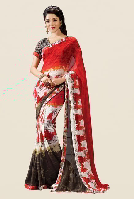Shonaya Red & Cream Georgette Printed Saree Shonaya Red & Cream Georgette Printed Saree