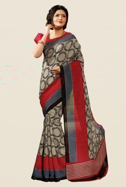 Shonaya Beige & Red Cotton Silk Printed Saree Shonaya Beige & Red Cotton Silk Printed Saree