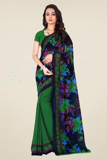 Shonaya Green & Navy Georgette Floral Print Saree Shonaya Green & Navy Georgette Floral Print Saree