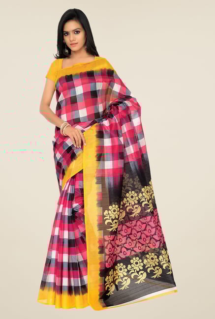 Shonaya Pink & Yellow Bhagalpuri Silk Checks Saree Shonaya Pink & Yellow Bhagalpuri Silk Checks Saree