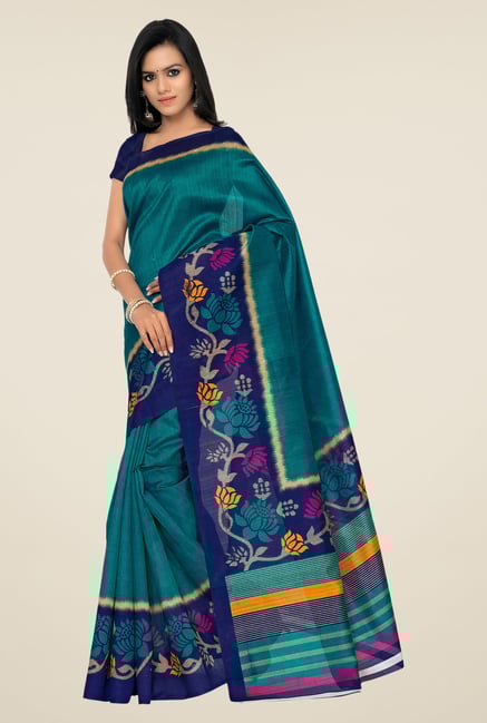 Shonaya Teal Bhagalpuri Silk Floral Print Saree Shonaya Teal Bhagalpuri Silk Floral Print Saree